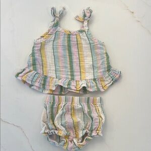 Little Navy, Baby Girl 0-3 mo, Striped Pastel Tank and Bloomers set.